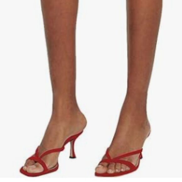 YDN Red Square Open Toe Sandal Slides Stiletto Heel Flip Flops Party Slippers - Picture 1 of 8